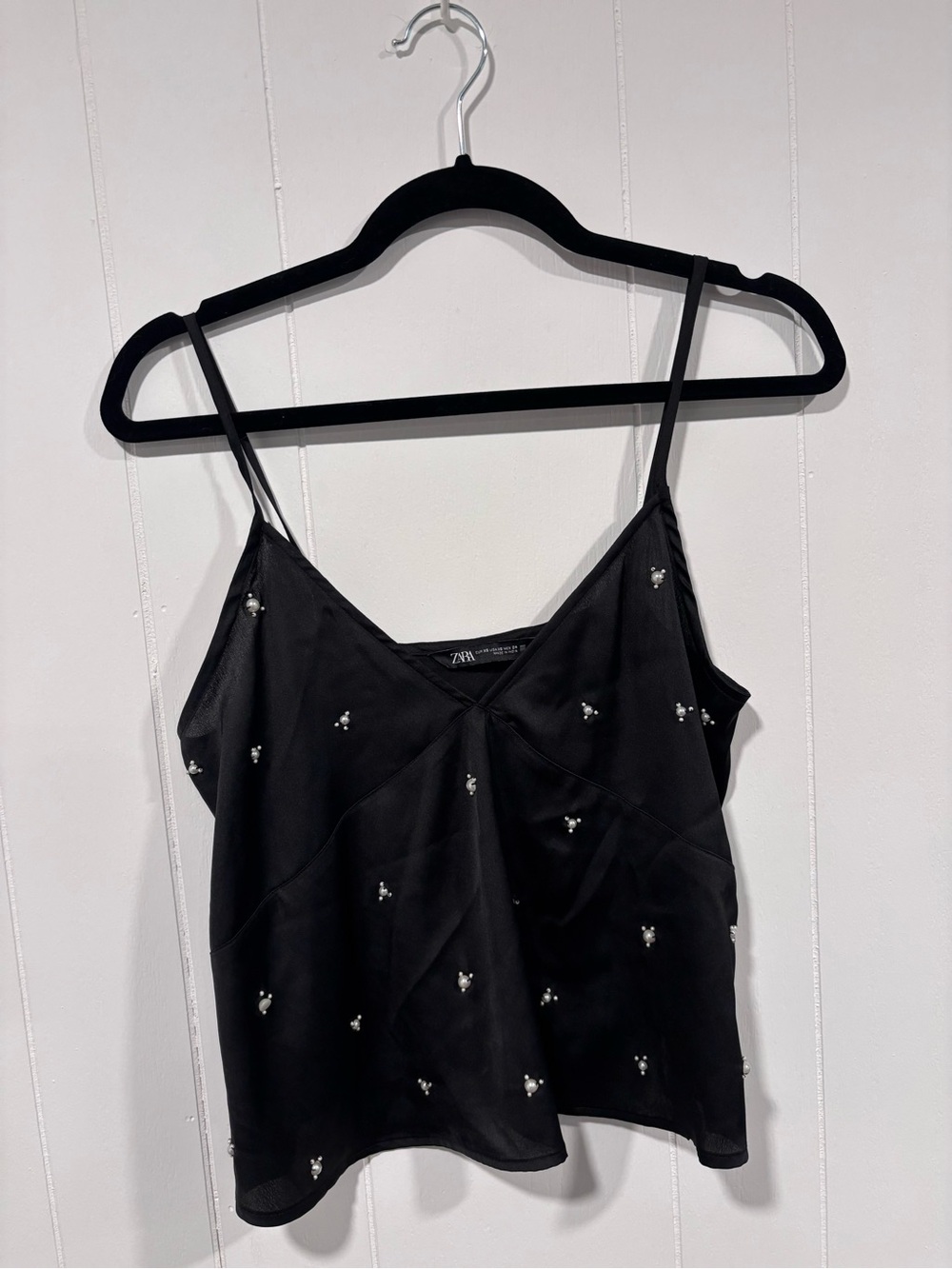 Zara Black Satin Beaded Cami